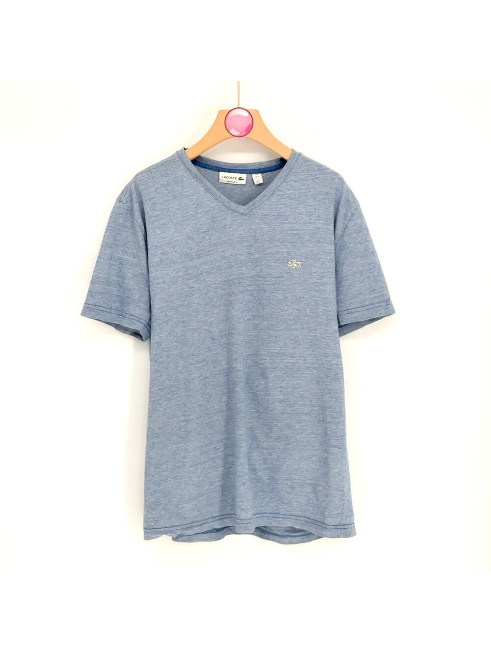 Lacoste Blue Striped V Neck Regular Fit Pima Cotton Jersey TShirt Men’s XLarge